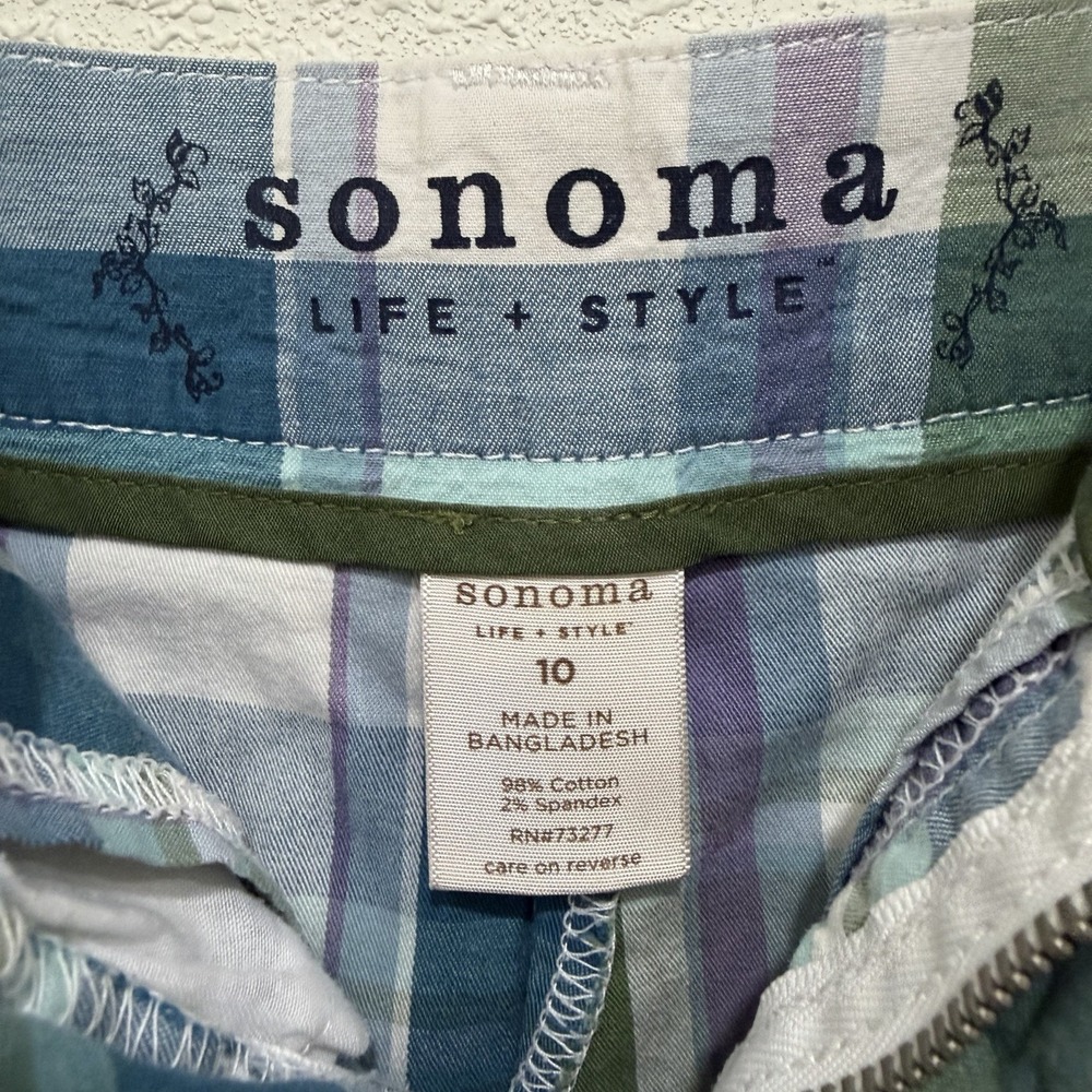 Sonoma Plaid Skort Women's size 10 Y2K Academia Pockets Green Blue Cotton - Picture 7 of 7